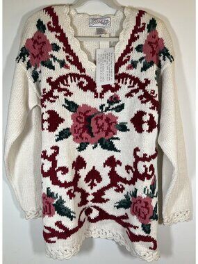NEW Vintage 80s Nuggets Deadstock cottagecore grandmacore floral vneck sweater L
